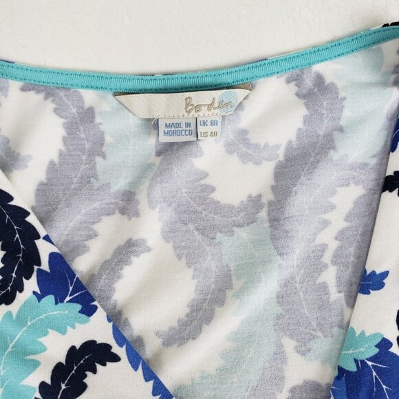 Boden Leaf Print Wrap Dress Blue Womens 4 R V Neck Short Sleeve Knee Length - Picture 9 of 11